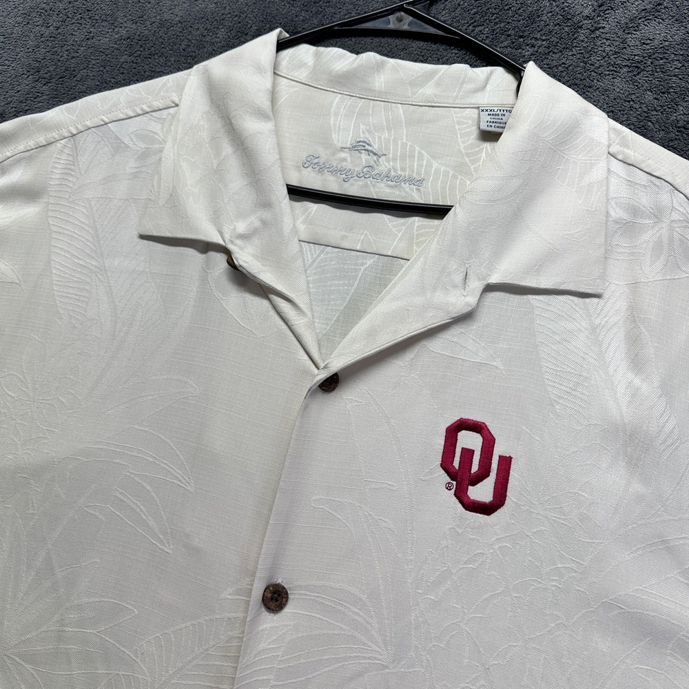 Tommy Bahama Button Down Mens XXXL White Oklahoma Sooners Silk Tropical Shirt